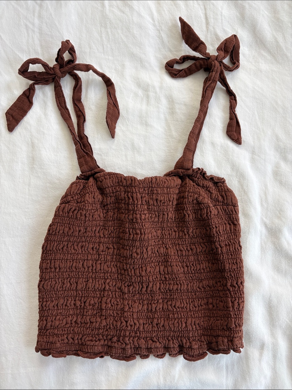 Abercrombie & Fitch Rust Brown Smocked Tie-Strap Crop Top